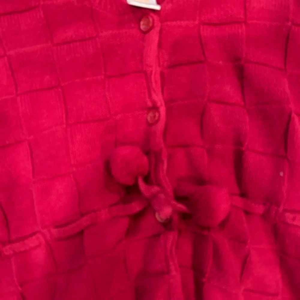 Gymboree sweater girls size large 10-12 red with pom poms buttoned checkered red
